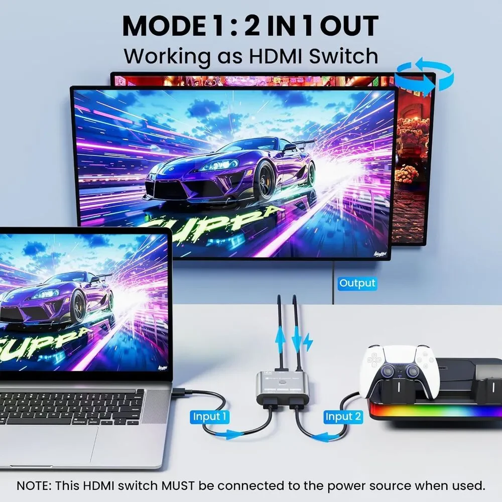 HDMI 2.1 Switch 8K@120Hz 4K@240Hz 2x1 Bi-Directional VRR HDR10+ Splitter PS5